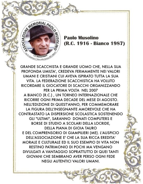 Pergamena in ricordo di Paolo Musolino (R.C. 1916 - Bianco 1987)