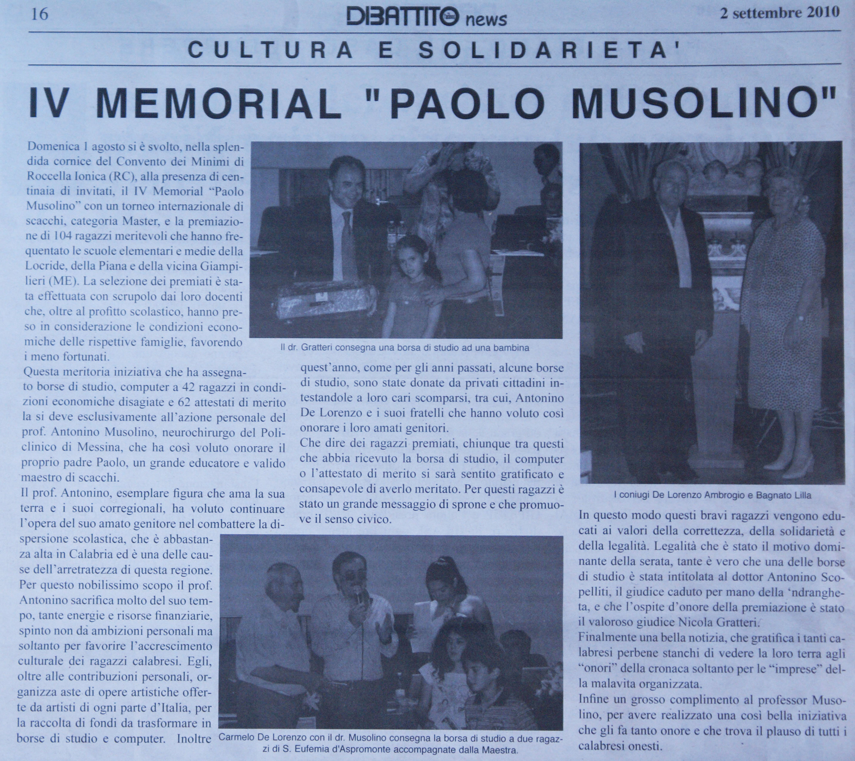 Articolo su Dibattito news, 2 settembre 2010